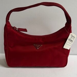 Prada Cherry Red Tessuto Sport Nylon Handbag with Triangular Logo Hardware